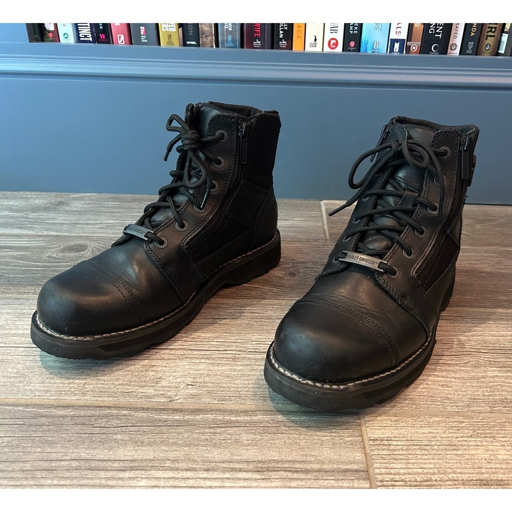 Harley Davidson Black Leather Mesh Side Zip Riding Motorcycle Boots Mens 10.5 M